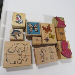 Animals (10) Rubber Stamps Wood Mounted